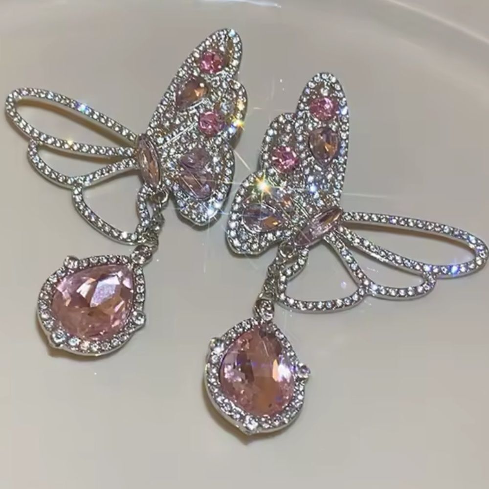 Butterfly pink stud earrings A37